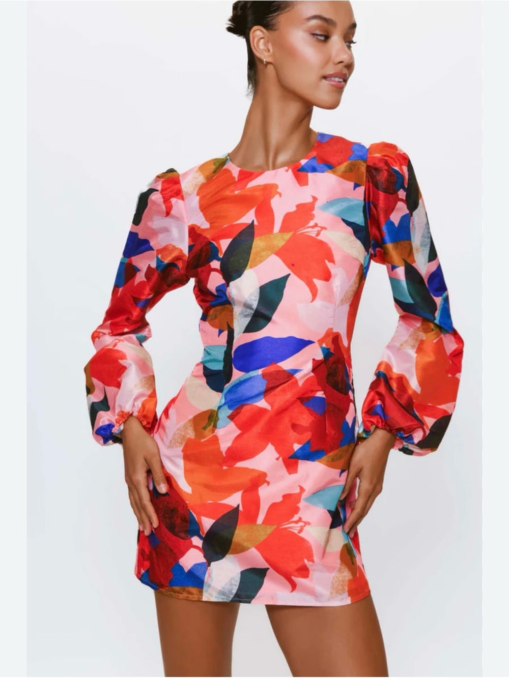 Hutch NWT Vibrant Multi-Color Floral Puff-Sleeve Mini Dress